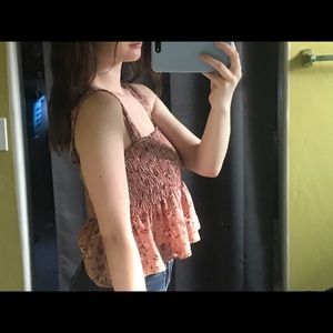 Adorable smocked ribbed floral top!